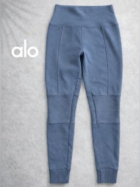 Alo Yoga Dusty Blue Moto Leggings Ribbed Panels Sold Out Color Sample S